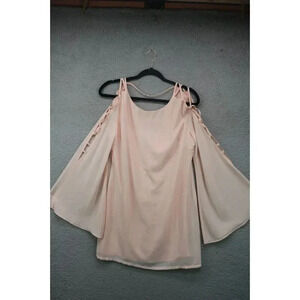 Umgee Chiffon Peach Tunic-Bell Sleeves-Strappy-Size Large-Lined-Boho